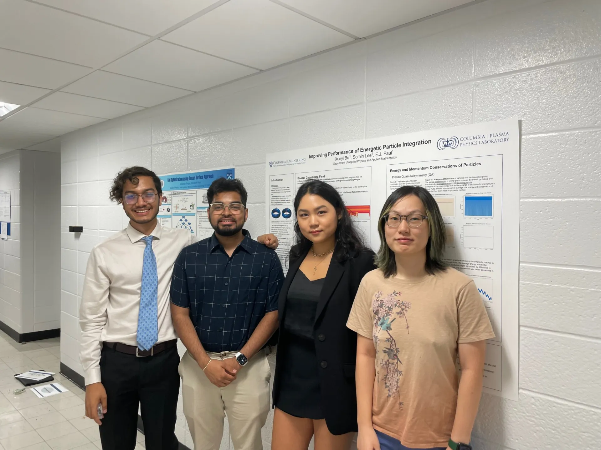Siwanta Thapa, Mohammed Haque, Somin Lee, and Xueyi Bu present at the APAM Plasma Physics Poster Symposium