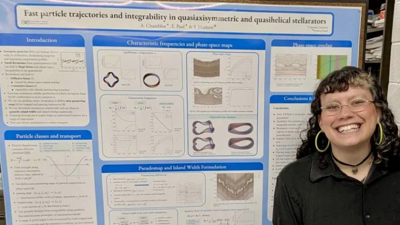 Amelia Chambliss was awarded the Bill Dorland award for her presentation "Quadratic flux-minimizing maps for characterization of energetic particle transport mechanisms in quasihelical and quasiaxisymmetric stellarators”.
